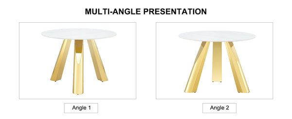 English Elm Table 5-Piece Set: 42-Inch Round Stainless Steel Dining Table With Elegant Black Chairs & Gold Legs W2920S00047-GIGA