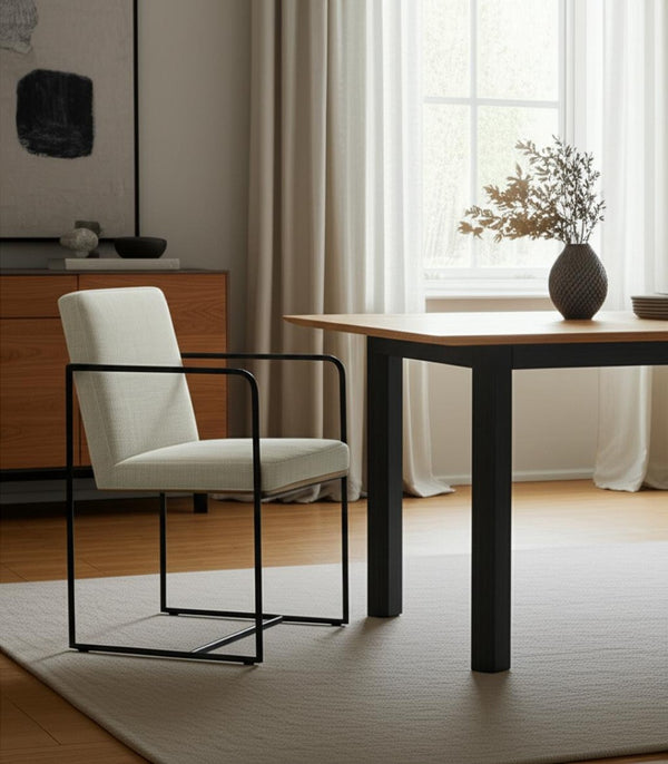 HomeRoots Beige Modern Upholstered Dining Arm Chair with Metal Legs - Versatile Comfort for Any Space 605663