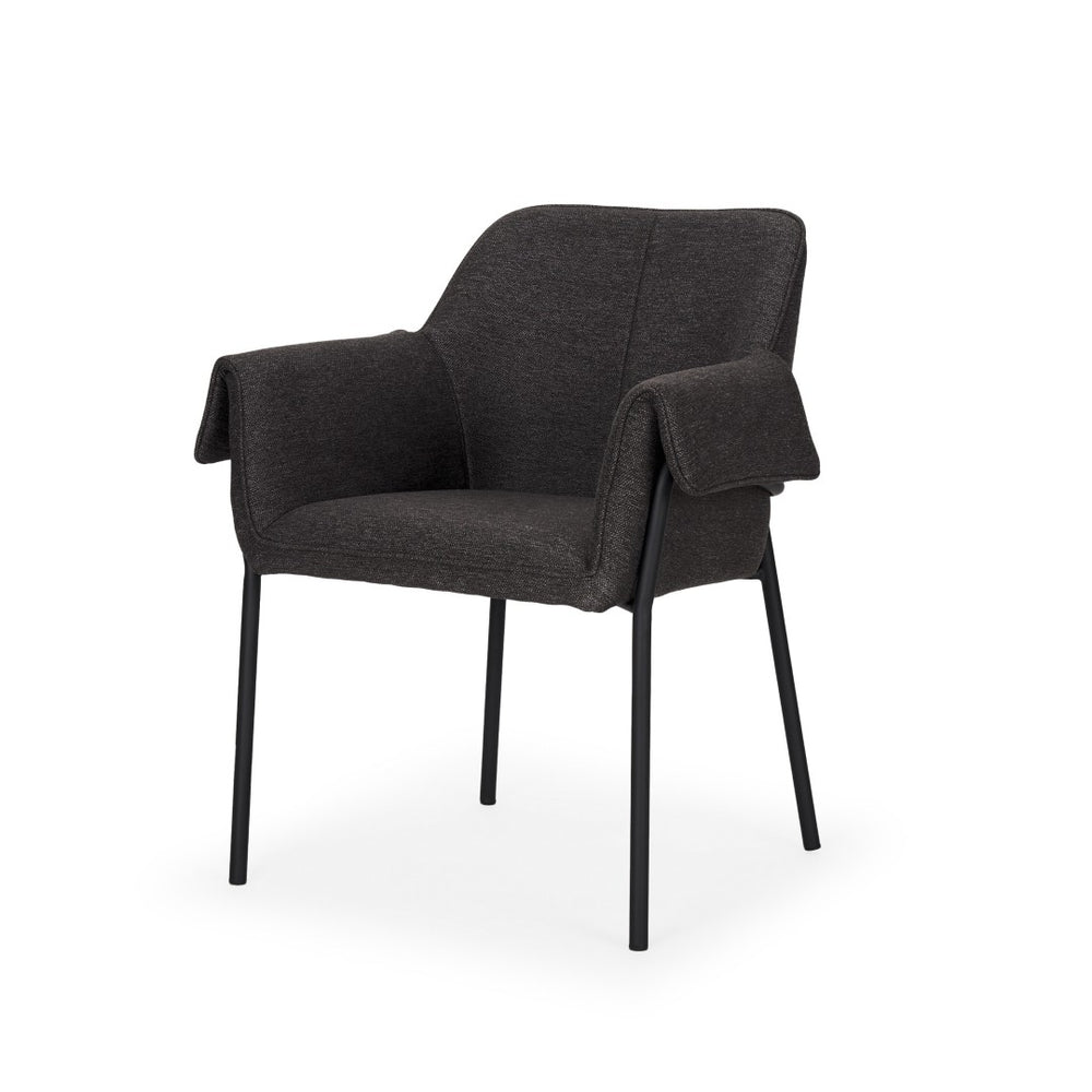 HomeRoots Gray Upholstered Fabric Dining Arm Chair - Stylish Comfort with Matte Black Legs for Modern Spaces 605664