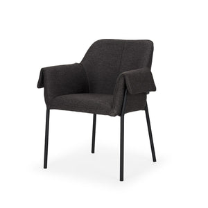 HomeRoots Gray Upholstered Fabric Dining Arm Chair - Stylish Comfort with Matte Black Legs for Modern Spaces 605664