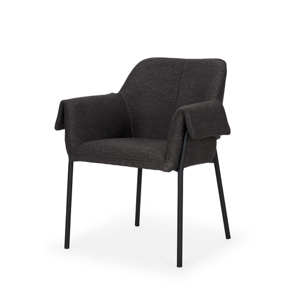 HomeRoots Gray Upholstered Fabric Dining Arm Chair - Stylish Comfort with Matte Black Legs for Modern Spaces 605664