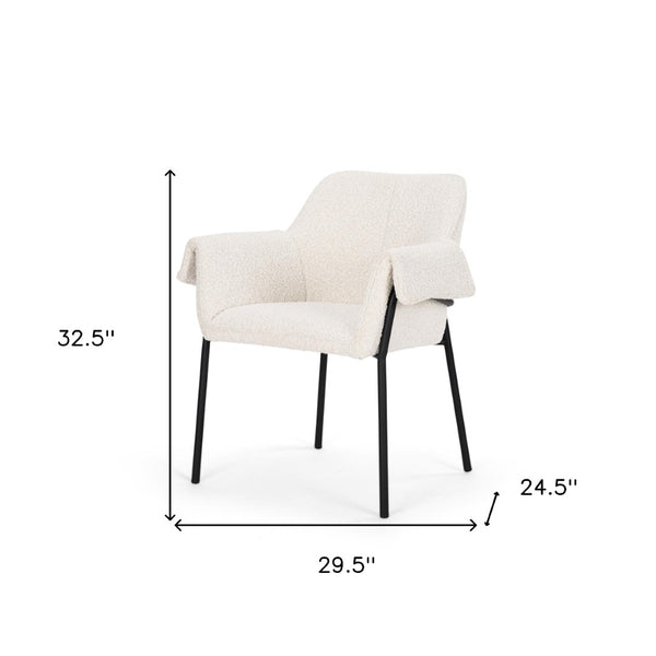 HomeRoots Cream Boucle Dining Arm Chair with Modern Metal Legs - Chic Comfort for Dining & Accent Spaces 605665
