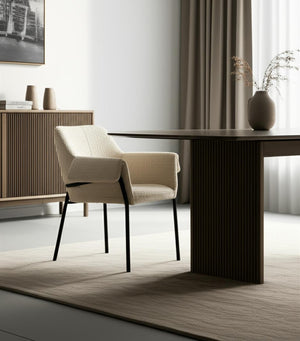 HomeRoots Cream Boucle Dining Arm Chair with Modern Metal Legs - Chic Comfort for Dining & Accent Spaces 605665