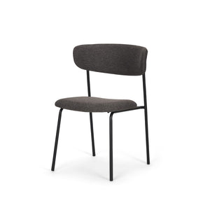 HomeRoots Gray Upholstered Modern Side Chair with Matte Black Metal Legs - Stylish Open Back Design for Versatile Use 605666