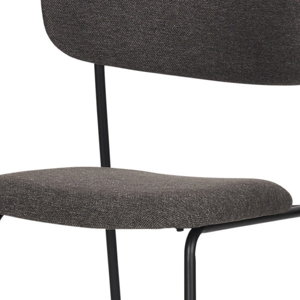 HomeRoots Gray Upholstered Modern Side Chair with Matte Black Metal Legs - Stylish Open Back Design for Versatile Use 605666