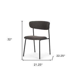 HomeRoots Gray Upholstered Modern Side Chair with Matte Black Metal Legs - Stylish Open Back Design for Versatile Use 605666