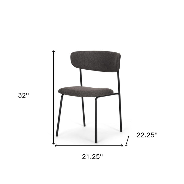 HomeRoots Gray Upholstered Modern Side Chair with Matte Black Metal Legs - Stylish Open Back Design for Versatile Use 605666