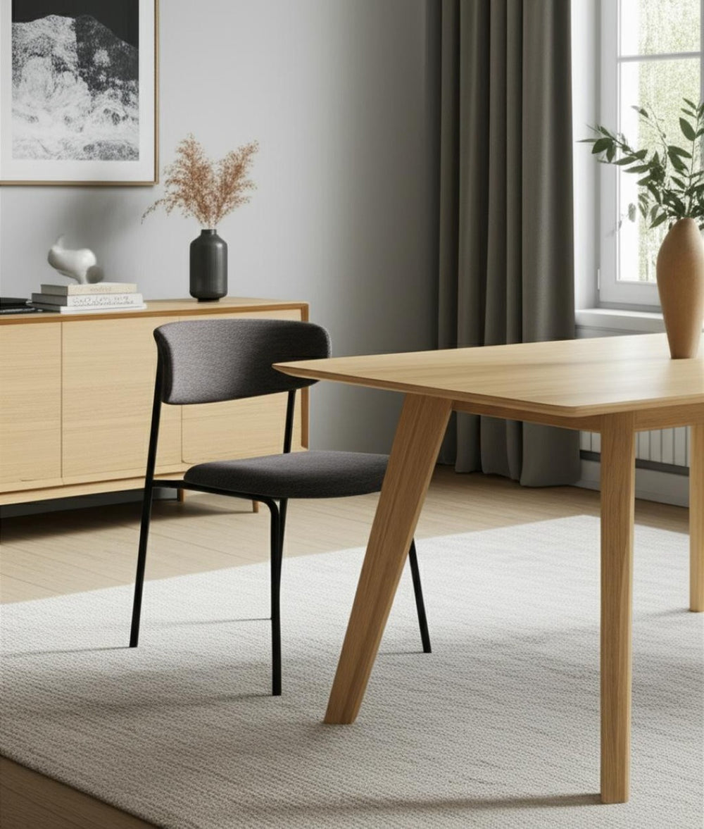 HomeRoots Gray Upholstered Modern Side Chair with Matte Black Metal Legs - Stylish Open Back Design for Versatile Use 605666