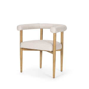HomeRoots Beige Upholstered Dining Arm Chair with Curved Open Back & Solid Wood Legs for Modern Spaces 605670
