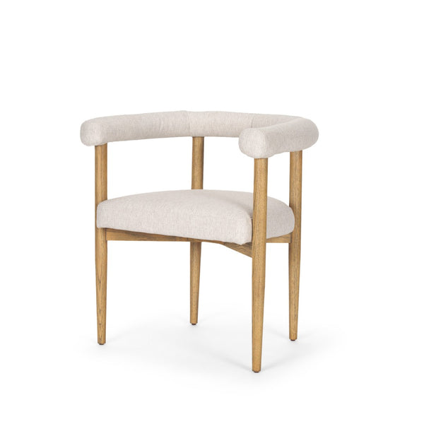 HomeRoots Beige Upholstered Dining Arm Chair with Curved Open Back & Solid Wood Legs for Modern Spaces 605670