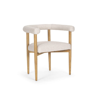 HomeRoots Beige Upholstered Dining Arm Chair with Curved Open Back & Solid Wood Legs for Modern Spaces 605670