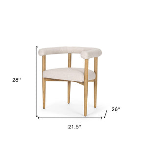HomeRoots Beige Upholstered Dining Arm Chair with Curved Open Back & Solid Wood Legs for Modern Spaces 605670