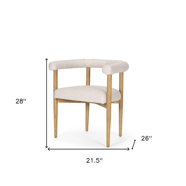 HomeRoots Beige Upholstered Dining Arm Chair with Curved Open Back & Solid Wood Legs for Modern Spaces 605670