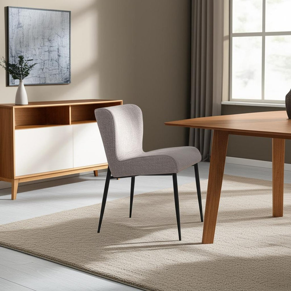 HomeRoots Gray Wing Back Dining Side Chair - Elegant Upholstered Fabric & Metal Accent for Modern Spaces 605671