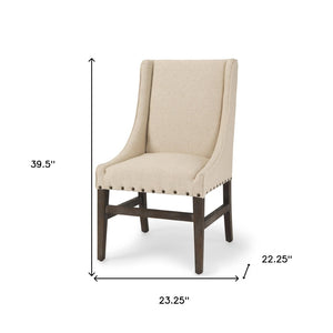 HomeRoots Cream Upholstered Dining Side Chair with Solid Wood Legs, Nailhead Trim for Versatile Home Style 605672