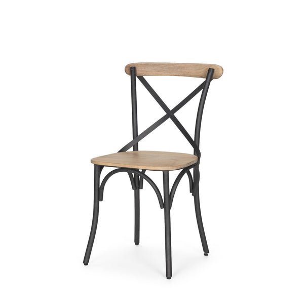 HomeRoots Light Brown and Black Cross Back Dining Side Chair - Modern Farmhouse Industrial Accent Seating 605679