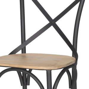 HomeRoots Light Brown and Black Cross Back Dining Side Chair - Modern Farmhouse Industrial Accent Seating 605679