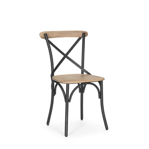HomeRoots Light Brown and Black Cross Back Dining Side Chair - Modern Farmhouse Industrial Accent Seating 605679