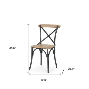 HomeRoots Light Brown and Black Cross Back Dining Side Chair - Modern Farmhouse Industrial Accent Seating 605679