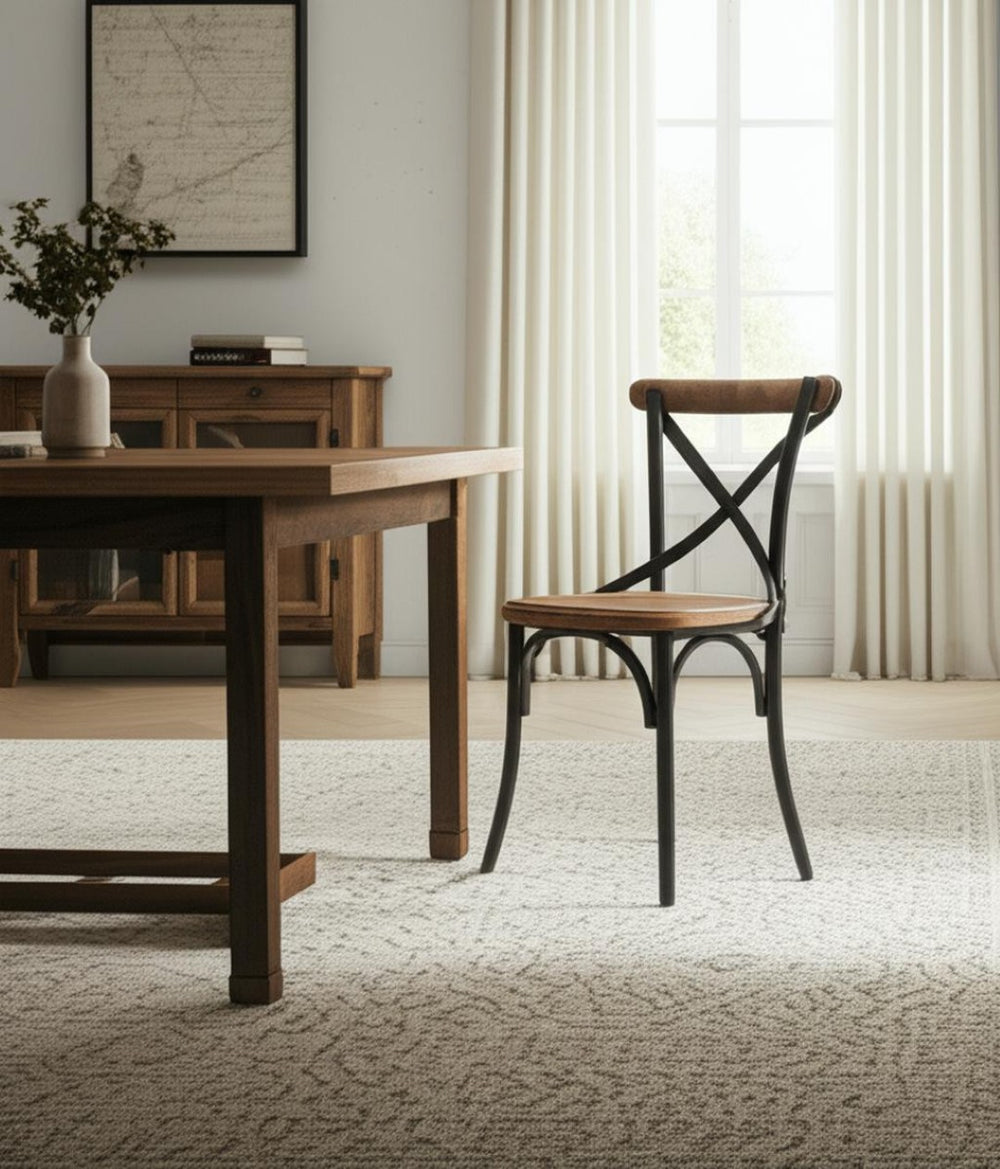 HomeRoots Light Brown and Black Cross Back Dining Side Chair - Modern Farmhouse Industrial Accent Seating 605679