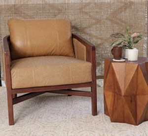 Homeroots 32" Brown Genuine Leather Arm Chair - Luxurious Comfort, Solid Mango Wood Frame, Stylish Home Accent   605680