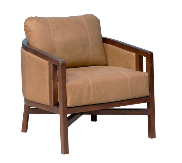 HomeRoots 32" Brown Genuine Leather Arm Chair - Handcrafted Comfort with Timeless Style for Any Space 605680