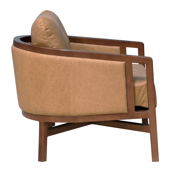 Homeroots 32" Brown Genuine Leather Arm Chair - Luxurious Comfort, Solid Mango Wood Frame, Stylish Home Accent   605680