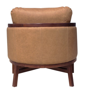 Homeroots 32" Brown Genuine Leather Arm Chair - Luxurious Comfort, Solid Mango Wood Frame, Stylish Home Accent   605680