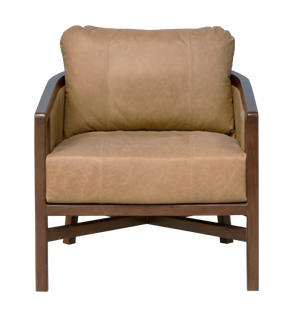 Homeroots 32" Brown Genuine Leather Arm Chair - Luxurious Comfort, Solid Mango Wood Frame, Stylish Home Accent   605680