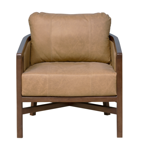 Homeroots 32" Brown Genuine Leather Arm Chair - Luxurious Comfort, Solid Mango Wood Frame, Stylish Home Accent   605680