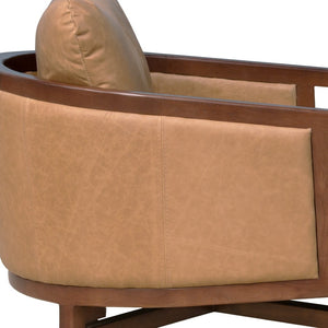 Homeroots 32" Brown Genuine Leather Arm Chair - Luxurious Comfort, Solid Mango Wood Frame, Stylish Home Accent   605680