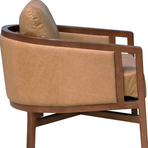 Homeroots 32" Brown Genuine Leather Arm Chair - Luxurious Comfort, Solid Mango Wood Frame, Stylish Home Accent   605680