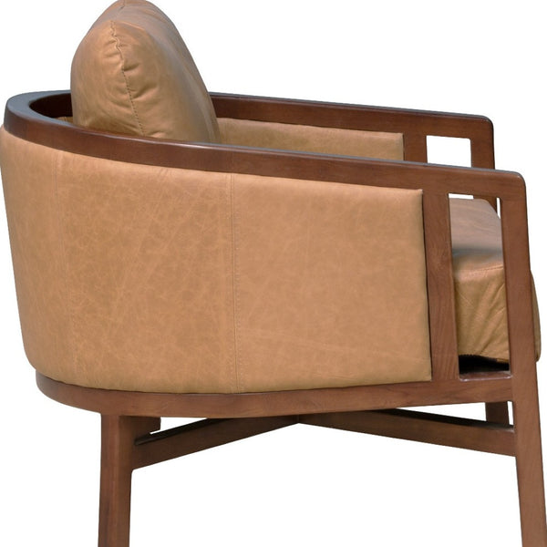 Homeroots 32" Brown Genuine Leather Arm Chair - Luxurious Comfort, Solid Mango Wood Frame, Stylish Home Accent   605680