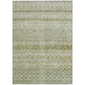 Homeroots 3' Artichoke Green And Beige Striped Washable Area Rug For Indoor And Outdoor Spaces, Durable Design 3' X 5' Polyester 605681