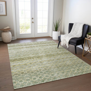 Homeroots 3' Artichoke Green And Beige Striped Washable Area Rug For Indoor And Outdoor Spaces, Durable Design 3' X 5' Polyester 605681