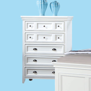 English Elm Transitional Solid Wood Chest with Five Smooth Glide Drawers, Felt-Lined Top, Timeless Design White 39 L x 21 W x 56 H B2741P369372
