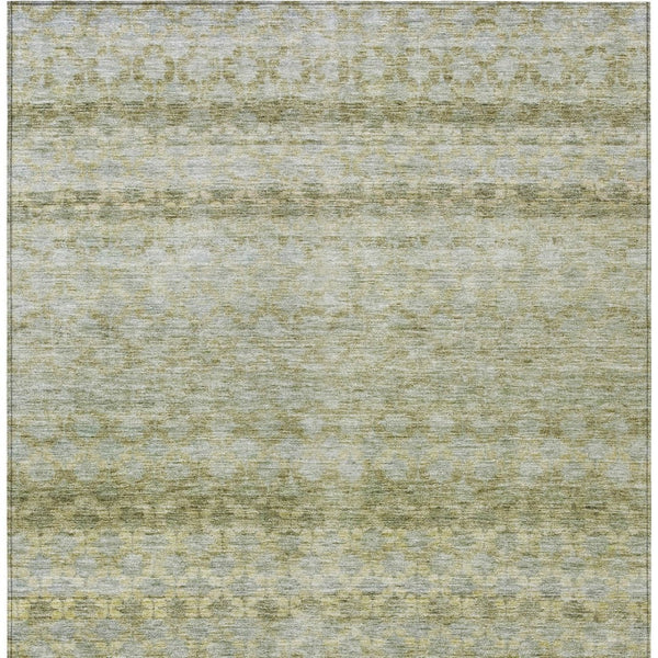 Homeroots 3' Artichoke Green And Beige Striped Washable Area Rug For Indoor And Outdoor Spaces, Durable Design 5' X 8' Polyester 605682