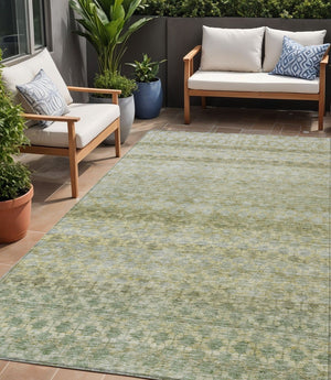 Homeroots 3' Artichoke Green And Beige Striped Washable Area Rug For Indoor And Outdoor Spaces, Durable Design 5' X 8' Polyester 605682