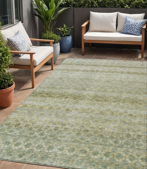 Homeroots 3' Artichoke Green And Beige Striped Washable Area Rug For Indoor And Outdoor Spaces, Durable Design 5' X 8' Polyester 605682