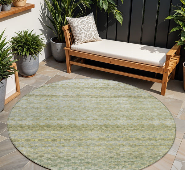 Homeroots 3' Artichoke Green And Beige Striped Washable Area Rug For Indoor And Outdoor Spaces, Durable Design 8' Round Polyester 605683