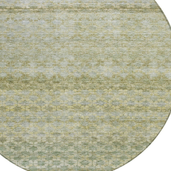 Homeroots 3' Artichoke Green And Beige Striped Washable Area Rug For Indoor And Outdoor Spaces, Durable Design 8' Round Polyester 605683