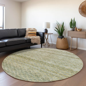 Homeroots 3' Artichoke Green And Beige Striped Washable Area Rug For Indoor And Outdoor Spaces, Durable Design 8' Round Polyester 605683