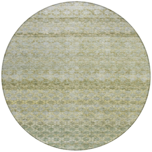 Homeroots 3' Artichoke Green And Beige Striped Washable Area Rug For Indoor And Outdoor Spaces, Durable Design 8' Round Polyester 605683