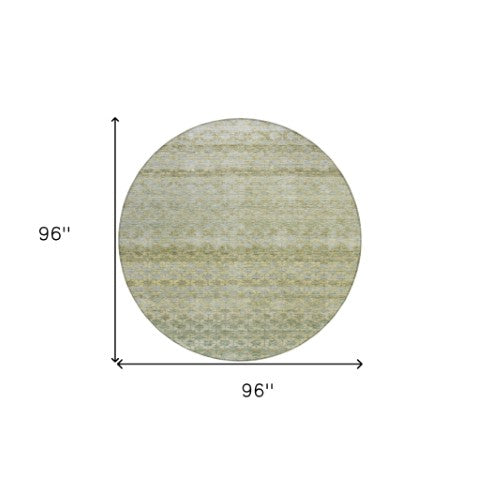 Homeroots 3' Artichoke Green And Beige Striped Washable Area Rug For Indoor And Outdoor Spaces, Durable Design 8' Round Polyester 605683