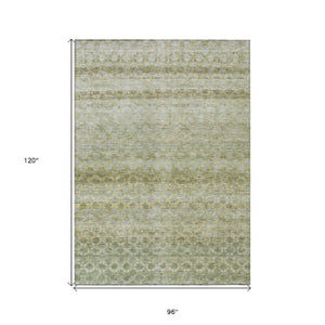 Homeroots 3' Artichoke Green And Beige Striped Washable Area Rug For Indoor And Outdoor Spaces, Durable Design 8' X 10' Polyester 605684