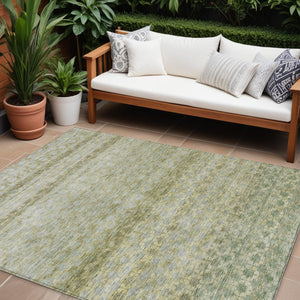Homeroots 3' Artichoke Green And Beige Striped Washable Area Rug For Indoor And Outdoor Spaces, Durable Design 8' X 10' Polyester 605684