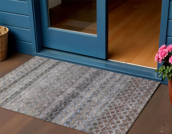 Homeroots 3' Artichoke Green And Beige Striped Washable Area Rug For Indoor And Outdoor Spaces, Durable Design 3' X 5' Polyester 605687