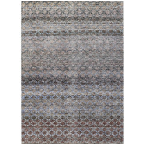 HomeRoots 5' Stylish Brown, Black & Brick Red Striped Washable Rug for Indoor & Outdoor High-Traffic Areas 5' X 8' 605688