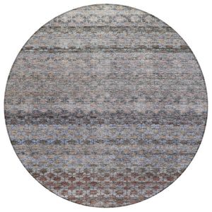 HomeRoots 5' Stylish Brown, Black & Brick Red Striped Washable Rug for Indoor & Outdoor High-Traffic Areas 8' Round 605689
