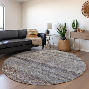 Homeroots 3' Artichoke Green And Beige Striped Washable Area Rug For Indoor And Outdoor Spaces, Durable Design 8' Round Polyester 605689